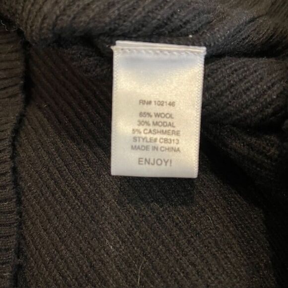 Michael Stars Cashmere Wool Blend Black Ribbed Knit Cowl Neck Sweater Size Med - Picture 5 of 8